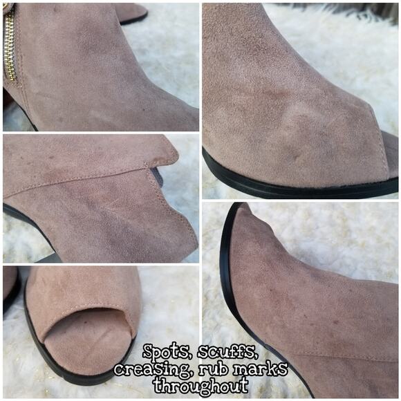 Isaac Mizrahi Live Debbie Boot Size 7.5 Tan Suede Leather Heel Open Toe Side Zip - Picture 10 of 13